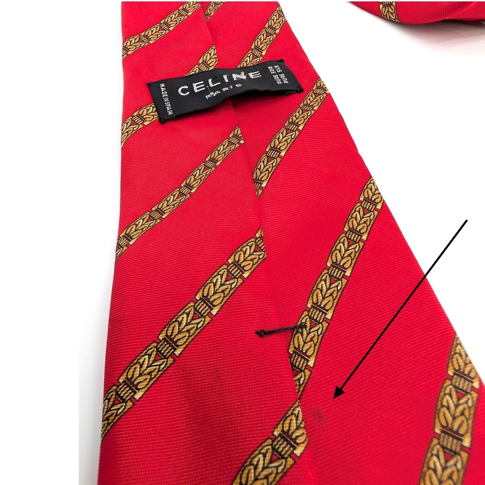 Celine Paris Silk Tie Red Gold Chain Link Stripe Made in Spain Luxury Necktie - Picture 7 of 7